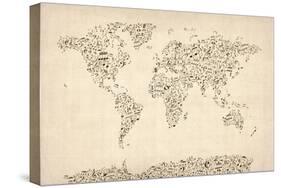 Music Notes Map of the World Map-Michael Tompsett-Stretched Canvas