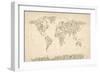 Music Notes Map of the World Map-Michael Tompsett-Framed Art Print