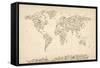 Music Notes Map of the World Map-Michael Tompsett-Framed Stretched Canvas