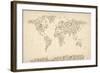 Music Notes Map of the World Map-Michael Tompsett-Framed Art Print