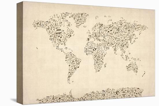 Music Notes Map of the World Map-Michael Tompsett-Stretched Canvas