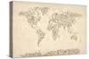 Music Notes Map of the World Map-Michael Tompsett-Stretched Canvas