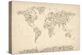 Music Notes Map of the World Map-Michael Tompsett-Stretched Canvas