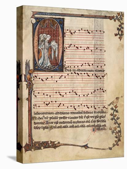 Music Page with Capital Letter Illuminations Depicting Singers, Miniature-null-Stretched Canvas