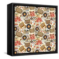 Music Retro Seamless Pattern-Macrovector-Framed Stretched Canvas