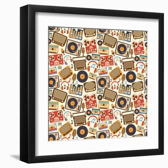 Music Retro Seamless Pattern-Macrovector-Framed Art Print