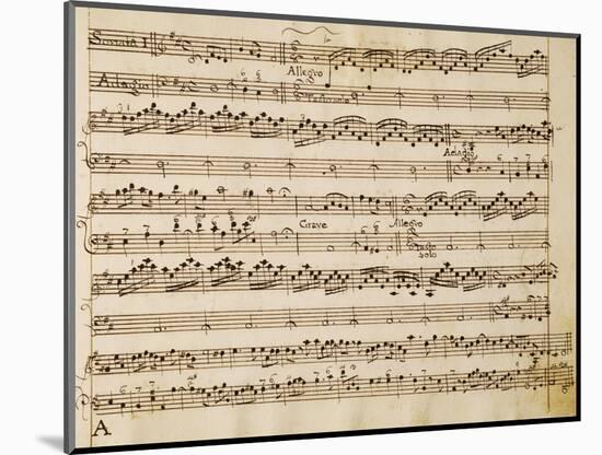 Music Score of Sonatas for Violin, Violone and Harpsichord, Op V, Allegro-Grave-Arcangelo Corelli-Mounted Giclee Print