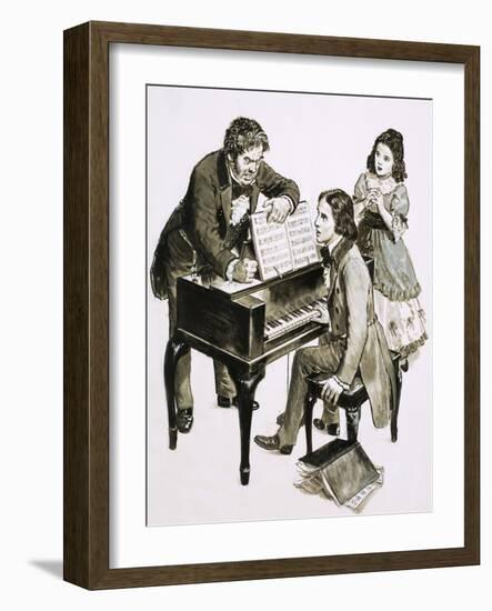 Music Teacher Friedrich Wieck Shouts at Robert Schumann While His Daughter, Clara Wieck, Looks On-null-Framed Giclee Print