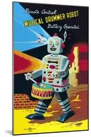 Musical Drummer Robot-null-Mounted Art Print