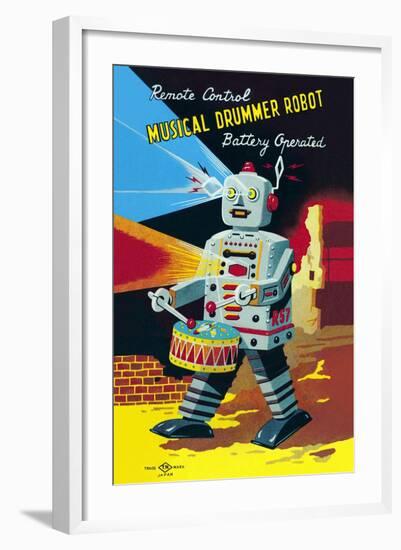 Musical Drummer Robot-null-Framed Art Print
