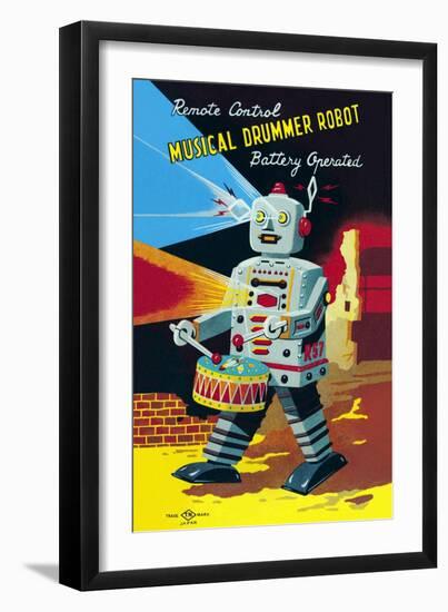 Musical Drummer Robot-null-Framed Art Print