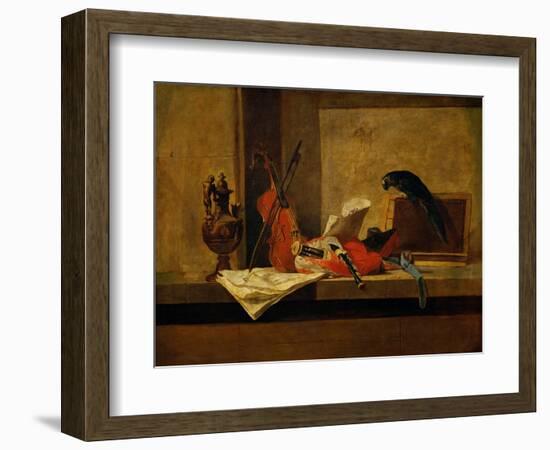 Musical Instruments and a Parrot-Jean-Baptiste Simeon Chardin-Framed Giclee Print