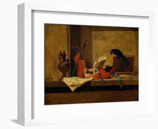 Musical Instruments and a Parrot-Jean-Baptiste Simeon Chardin-Framed Giclee Print