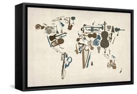 Musical Instruments Map of the World-Michael Tompsett-Framed Stretched Canvas