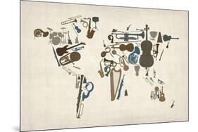 Musical Instruments Map of the World-Michael Tompsett-Mounted Art Print