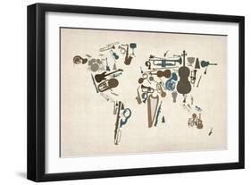 Musical Instruments Map of the World-Michael Tompsett-Framed Premium Giclee Print