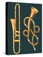 Musical Instruments: Trombone and Labyrinthine Trumpet-null-Stretched Canvas