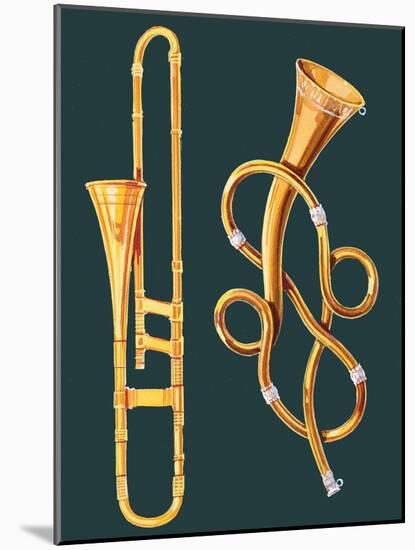 Musical Instruments: Trombone and Labyrinthine Trumpet-null-Mounted Giclee Print