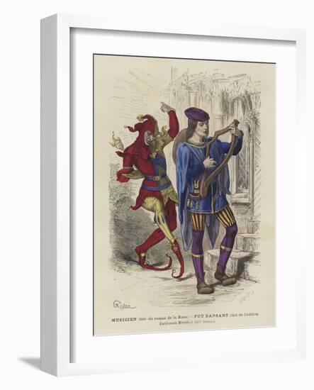 Musician and Dancing Fool, 14th Century-null-Framed Giclee Print