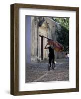 Musician Carrying Double Bass Along Cobbled Street to Plaza Mayor, Trinidad, Cuba-Lee Frost-Framed Photographic Print