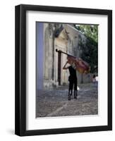 Musician Carrying Double Bass Along Cobbled Street to Plaza Mayor, Trinidad, Cuba-Lee Frost-Framed Photographic Print