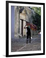 Musician Carrying Double Bass Along Cobbled Street to Plaza Mayor, Trinidad, Cuba-Lee Frost-Framed Photographic Print