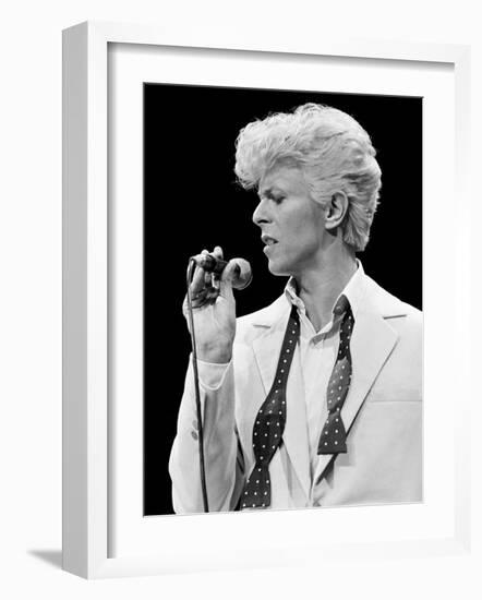 Musician David Bowie Singing on Stage-null-Framed Premium Photographic Print