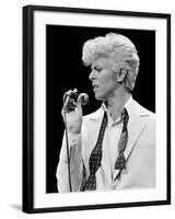 Musician David Bowie Singing on Stage-null-Framed Premium Photographic Print