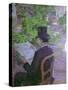 Musician Desire Dihau Reading a Newspaper in the Garden-Henri de Toulouse-Lautrec-Stretched Canvas