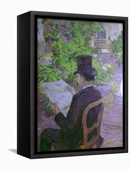 Musician Desire Dihau Reading a Newspaper in the Garden-Henri de Toulouse-Lautrec-Framed Stretched Canvas