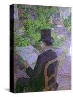 Musician Desire Dihau Reading a Newspaper in the Garden-Henri de Toulouse-Lautrec-Stretched Canvas
