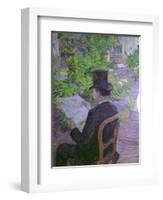 Musician Desire Dihau Reading a Newspaper in the Garden-Henri de Toulouse-Lautrec-Framed Art Print