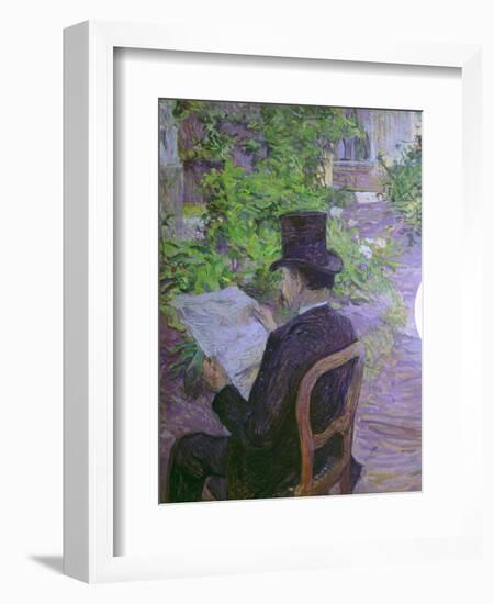 Musician Desire Dihau Reading a Newspaper in the Garden-Henri de Toulouse-Lautrec-Framed Art Print