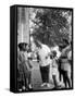 Musician Louis Armstrong with Neighborhood Kids-John Loengard-Framed Stretched Canvas