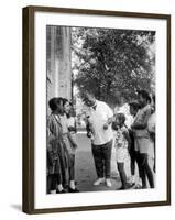 Musician Louis Armstrong with Neighborhood Kids-John Loengard-Framed Premium Photographic Print