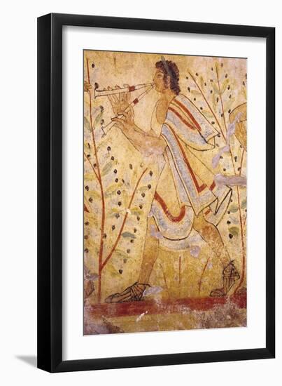 Musician Playing the Pipes, from the Tomb of the Leopard, circa 490 BC (Wall Painting)-null-Framed Giclee Print