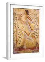 Musician Playing the Pipes, from the Tomb of the Leopard, circa 490 BC (Wall Painting)-null-Framed Giclee Print