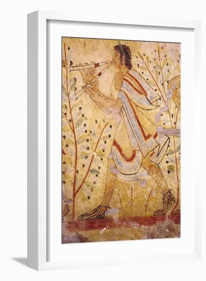 Musician Playing the Pipes, from the Tomb of the Leopard, circa 490 BC (Wall Painting)-null-Framed Giclee Print