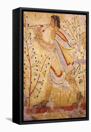 Musician Playing the Pipes, from the Tomb of the Leopard, circa 490 BC (Wall Painting)-null-Framed Stretched Canvas