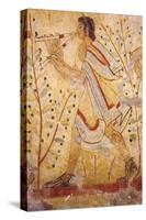 Musician Playing the Pipes, from the Tomb of the Leopard, circa 490 BC (Wall Painting)-null-Stretched Canvas