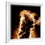 Musician With An Electronic Guitar Enveloped In Flames On A Black Background-Sergey Nivens-Framed Premium Giclee Print