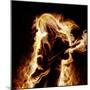Musician With An Electronic Guitar Enveloped In Flames On A Black Background-Sergey Nivens-Mounted Premium Giclee Print