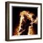 Musician With An Electronic Guitar Enveloped In Flames On A Black Background-Sergey Nivens-Framed Art Print