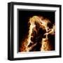 Musician With An Electronic Guitar Enveloped In Flames On A Black Background-Sergey Nivens-Framed Art Print