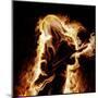 Musician With An Electronic Guitar Enveloped In Flames On A Black Background-Sergey Nivens-Mounted Art Print