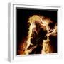 Musician With An Electronic Guitar Enveloped In Flames On A Black Background-Sergey Nivens-Framed Art Print