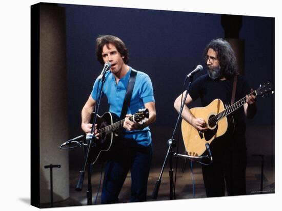 Musicians Bob Weir and Jerry Garcia of Rock Group Grateful Dead Performing-David Mcgough-Stretched Canvas