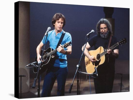 Musicians Bob Weir and Jerry Garcia of Rock Group Grateful Dead Performing-David Mcgough-Stretched Canvas