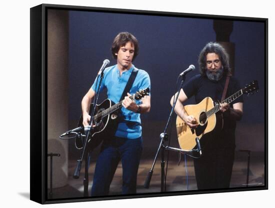 Musicians Bob Weir and Jerry Garcia of Rock Group Grateful Dead Performing-David Mcgough-Framed Stretched Canvas