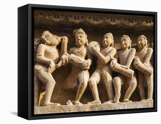 Musicians, Erotic Sculptures of Khajuraho, Madhya Pradesh, India-Jagdeep Rajput-Framed Stretched Canvas